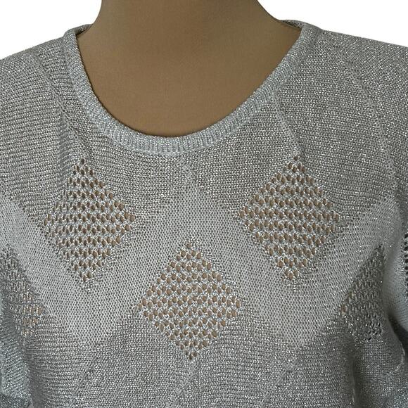 Joyce Sportswear Sweater Size Small Silver Metallic Lightweight Knit Sparkle Vtg - Picture 3 of 5